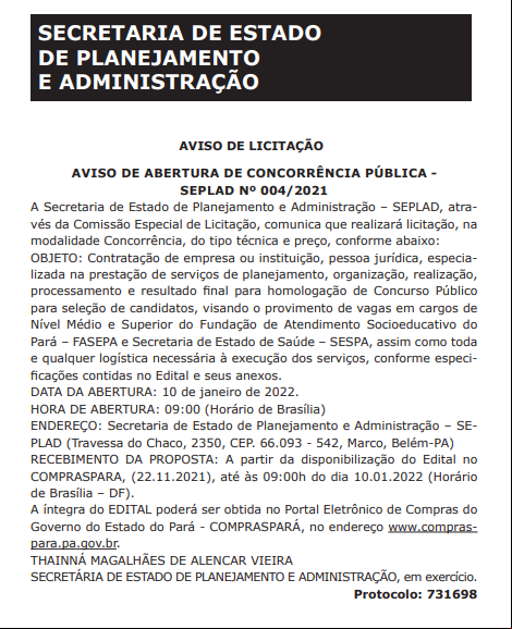 Aviso de licitação 