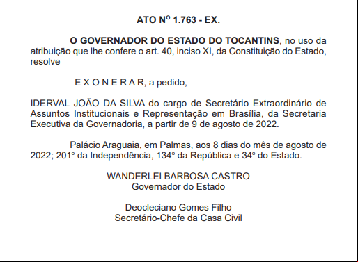Exoneração de Iderval 