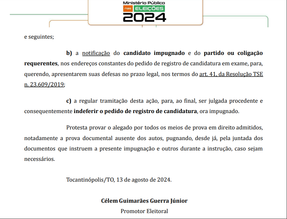 Ação de impugnação proposta pelo Ministério Público contra Ivan Paz.