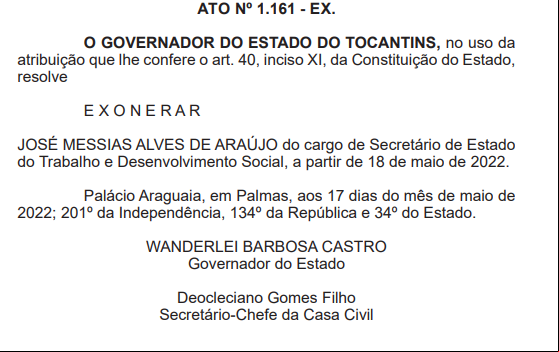 Exoneração de José Messias 