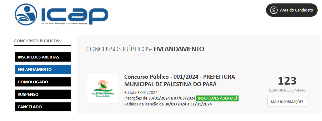 Quantitativo de vagas anunciado pela banca 